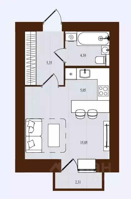 Студия Брянская область, Брянск ул. Романа Брянского (31.86 м) - Фото 1