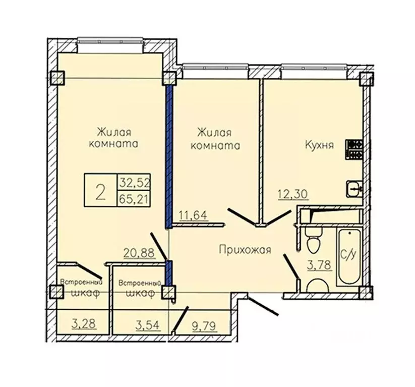 2-к кв. Ставропольский край, Пятигорск  (65.21 м) - Фото 1