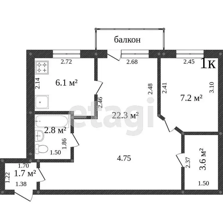 2-комнатная квартира: Ялуторовск, улица Скворцова-Степанова, 8 (42 м) - Фото 1