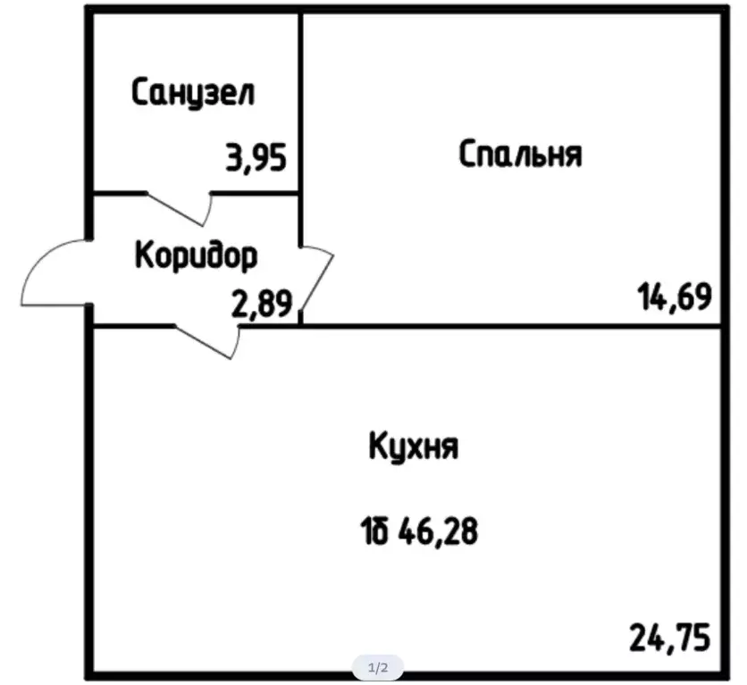 Продаётся 1-к квартира, 46.3 м - Фото 0