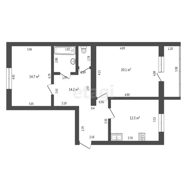2-комнатная квартира: посёлок Строитель, микрорайон Южный, 18 (66.9 м) - Фото 0