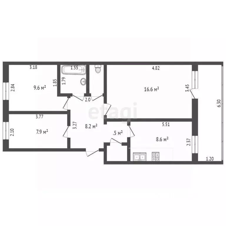 3-к кв. Ямало-Ненецкий АО, Ноябрьск Сибирская ул., 200 (55.0 м) - Фото 2