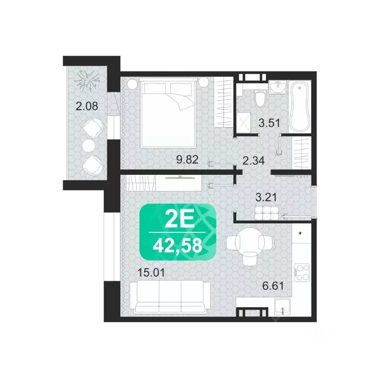 2-к кв. Забайкальский край, Чита ул. Богдана Хмельницкого, 14 (42.58 ... - Фото 1