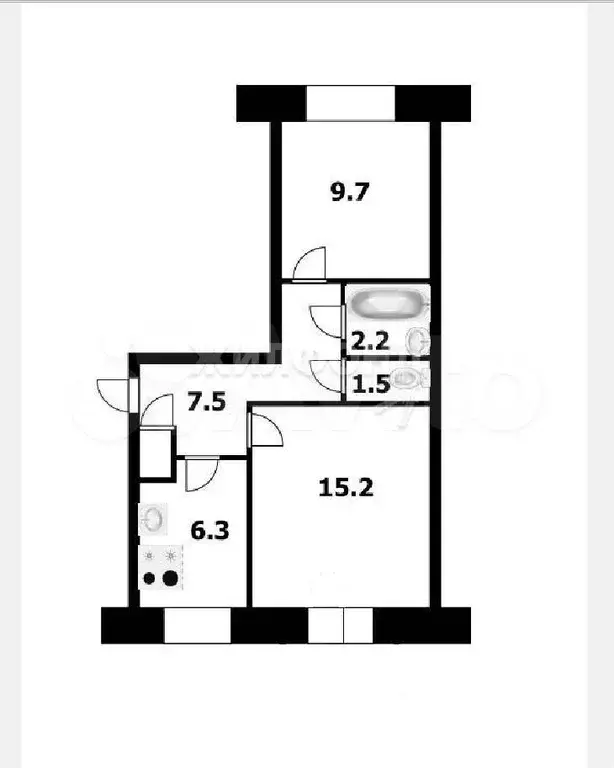 2-к. квартира, 43,1 м, 1/5 эт. - Фото 0