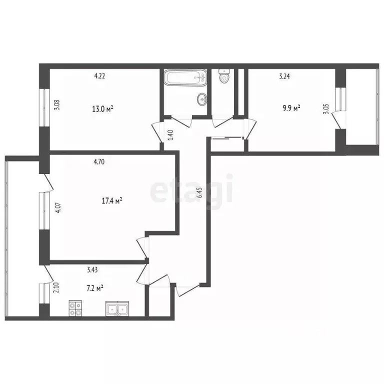 3-к кв. Тюменская область, Тюмень ул. Монтажников, 16 (66.3 м) - Фото 1