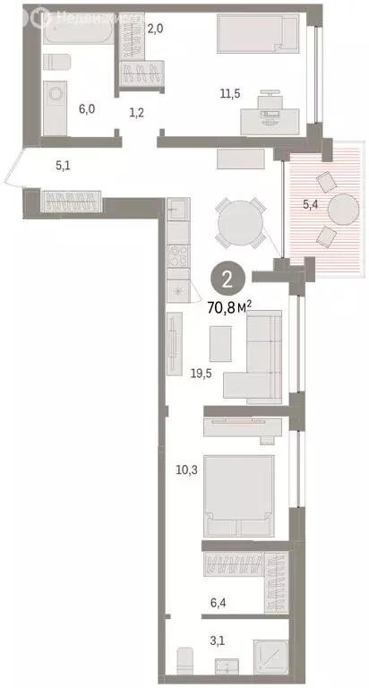 2-комнатная квартира: Тюмень, ЖК Дом у Озера (70.69 м) - Фото 2