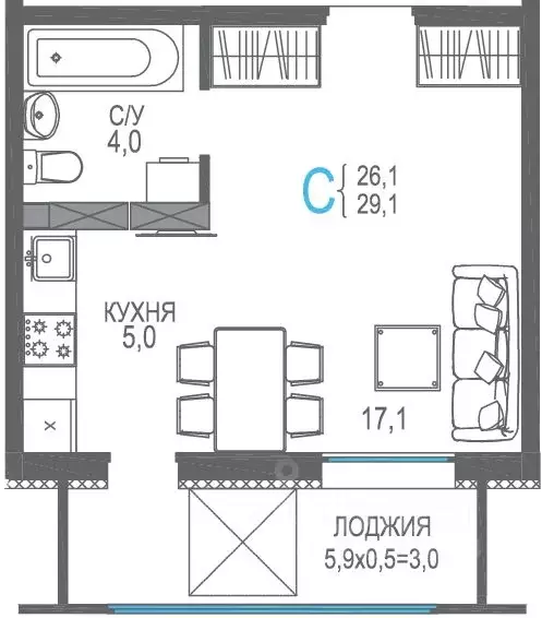 Студия Крым, Евпатория просп. Ленина, 66Б (32.0 м) - Фото 0