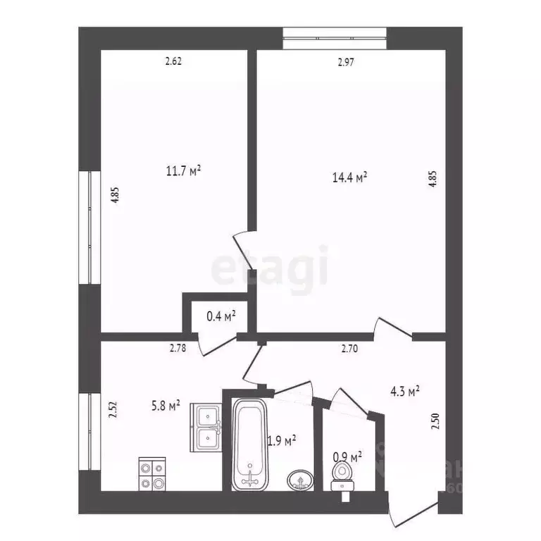 2-к кв. Крым, Черноморское пгт ул. Кирова, 75 (39.4 м) - Фото 2