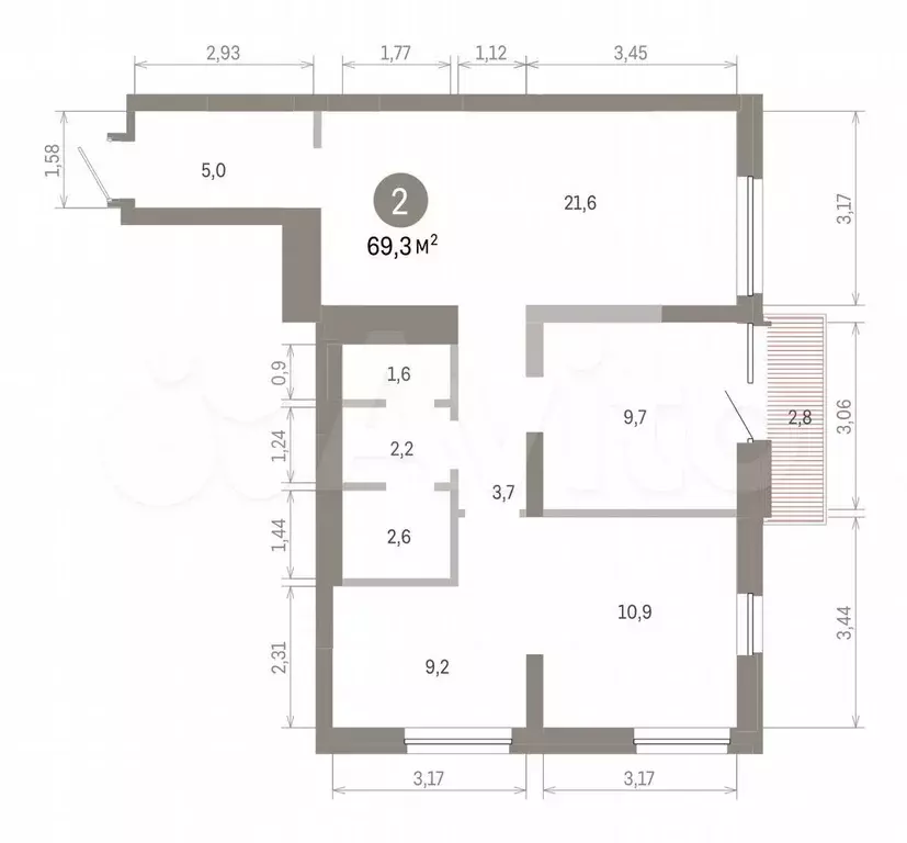 3-к. квартира, 69,3 м, 3/8 эт. - Фото 1