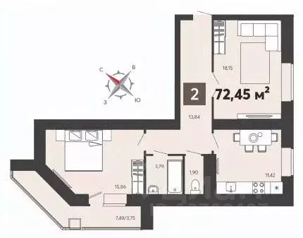 2-к кв. Пензенская область, Пенза ул. 8 Марта, 31к4 (72.45 м) - Фото 0