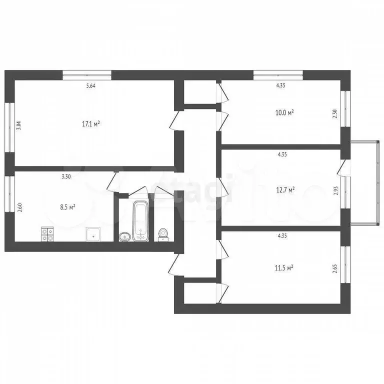 4-к. квартира, 73 м, 5/5 эт. - Фото 0