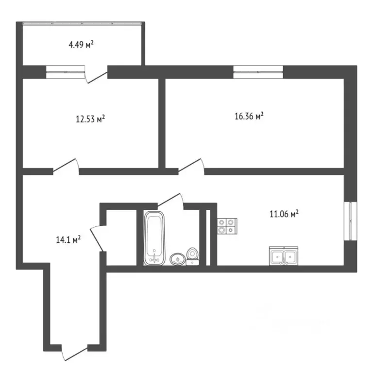 2-к кв. Тюменская область, Тюмень ул. 2-я Луговая, 24к2 (63.0 м) - Фото 2