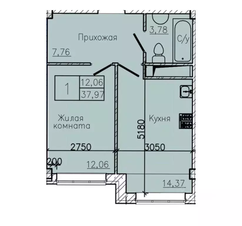 1-к кв. Ставропольский край, Пятигорск  (37.97 м) - Фото 1