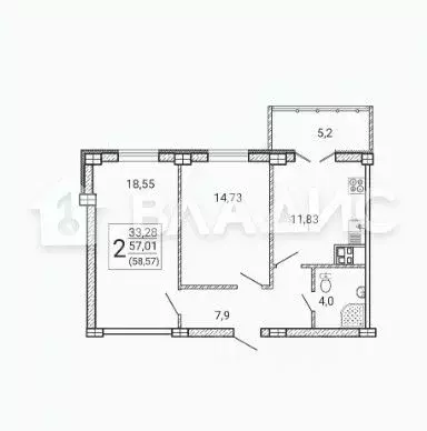 2-к кв. Воронежская область, Воронеж Цимлянская ул., 10В (57.4 м) - Фото 1
