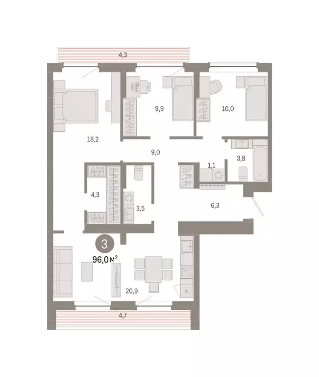 3-комнатная квартира: Новосибирск, квартал Лебедевский, 1/3 (96 м) - Фото 2