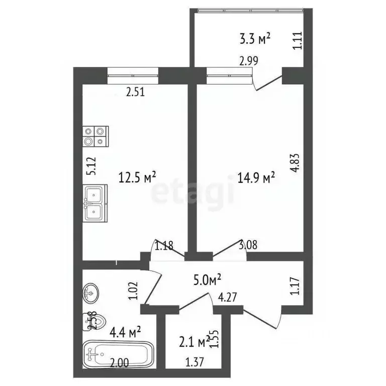 1-к кв. Ростовская область, Батайск ул. Максима Горького, 491Вк2 (42.2 ... - Фото 2
