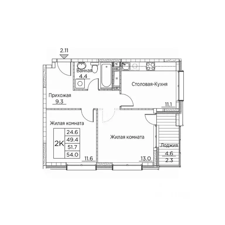 2-к кв. Приморский край, Владивосток ул. Расула Гамзатова, 7к2 (54.0 ... - Фото 1
