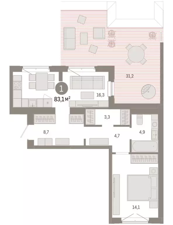 1-комнатная квартира: Тюмень, жилой комплекс На Минской (83.14 м) - Фото 1