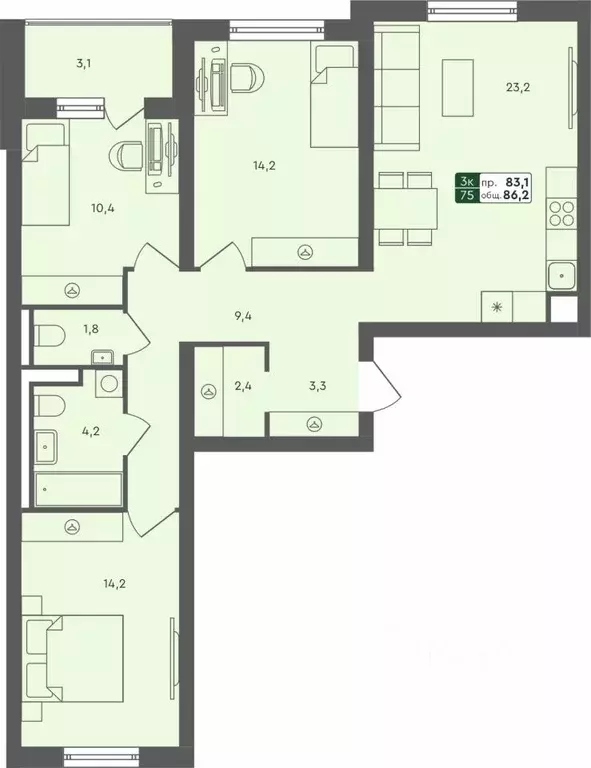 3-к кв. Тюменская область, Тюменский муниципальный округ, с. Ембаево ... - Фото 1