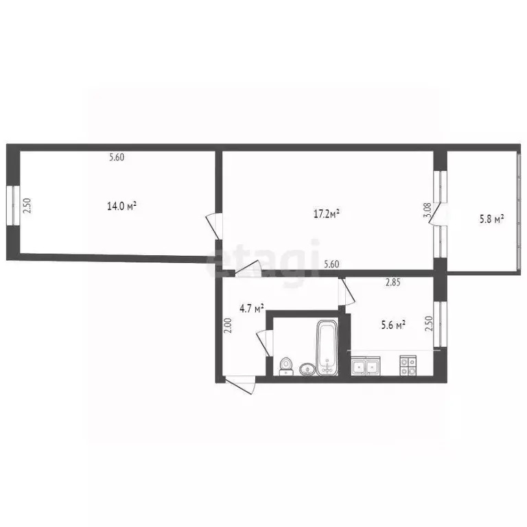 2-к кв. Крым, Ялта ул. Дзержинского, 34 (47.4 м) - Фото 2