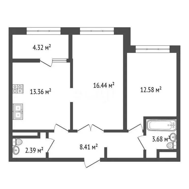 2-комнатная квартира: Дубна, район Большая Волга (61.18 м) - Фото 1