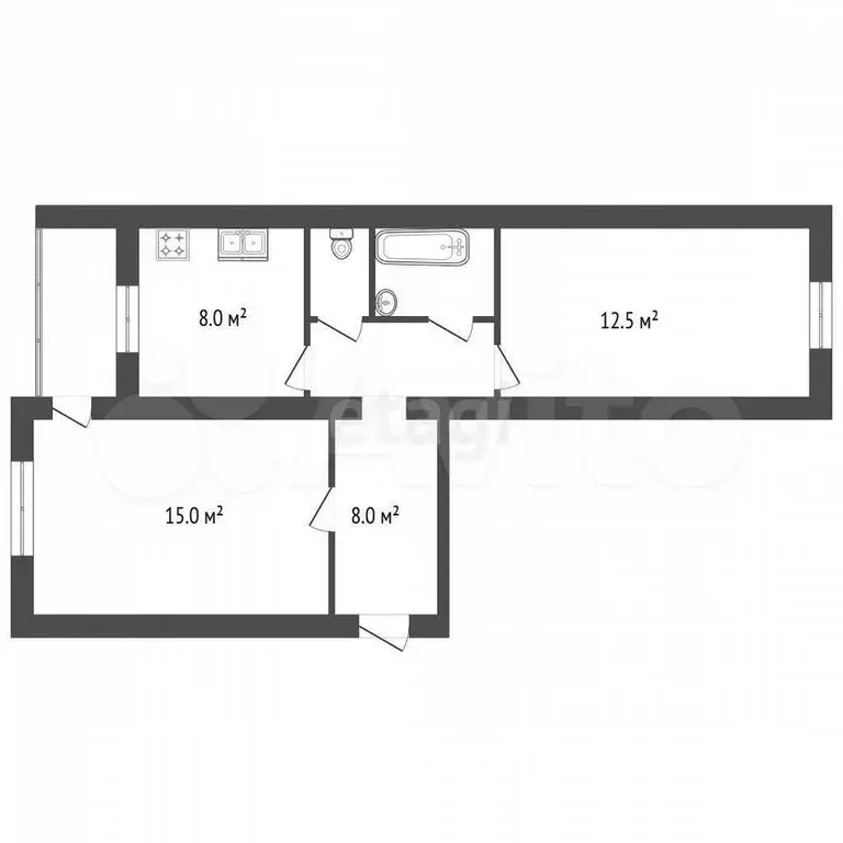 2-к. квартира, 47,5 м, 3/5 эт. - Фото 0