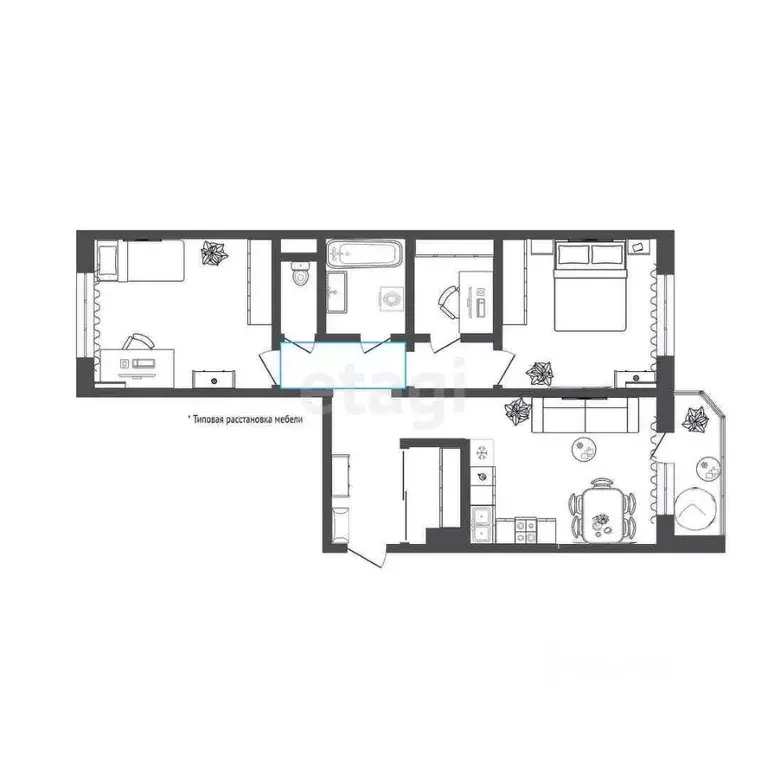 2-к кв. Тюменская область, Тюмень ул. Константина Посьета, 3 (67.7 м) - Фото 2