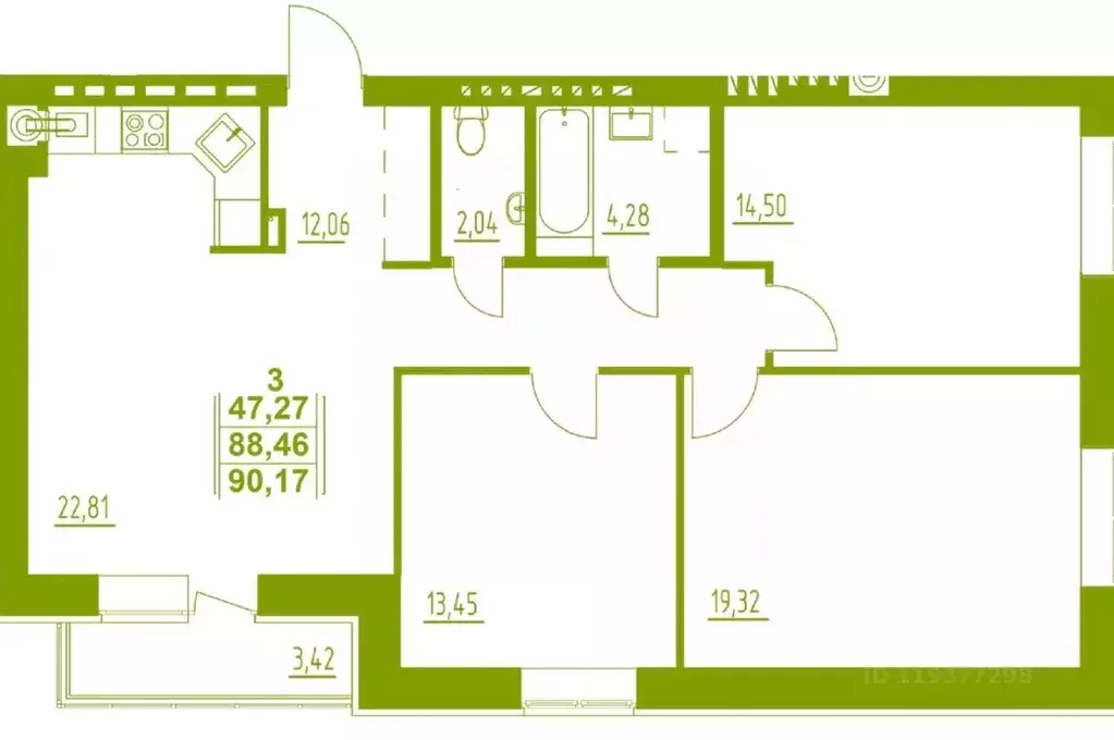 Продаётся 3-к квартира, 90.3 м - Фото 0