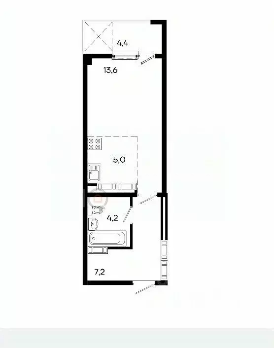 Студия Крым, Симферополь ул. Трубаченко, 21 (34.0 м) - Фото 1