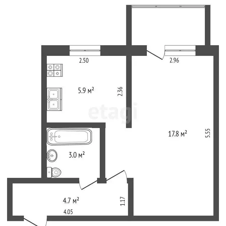 1-комнатная квартира: Тюмень, улица Республики, 171 (31.2 м) - Фото 1