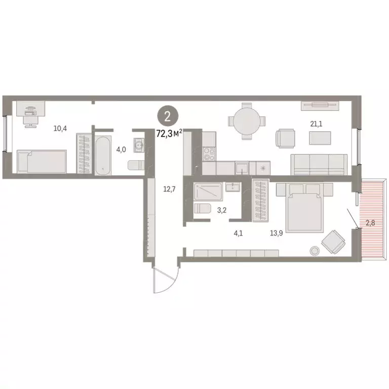 2-комнатная квартира: Курган, жилой район Центральный, ЖК Дом Кино ... - Фото 2