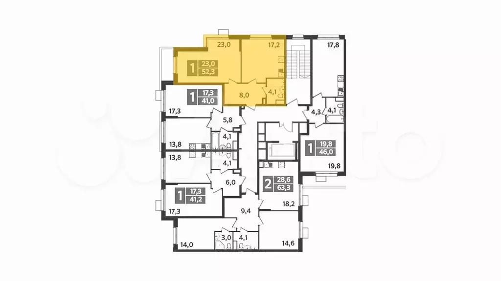 2-к. квартира, 51,4 м, 2/9 эт. - Фото 1
