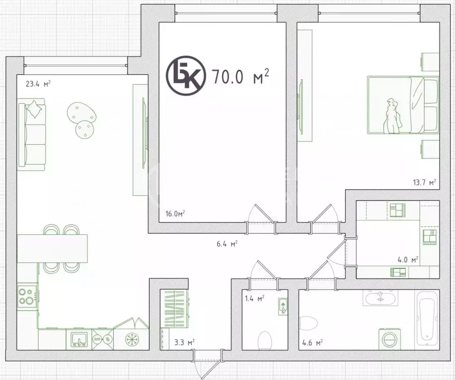 Квартира, 2 комнаты, 72.8 м - Фото 1