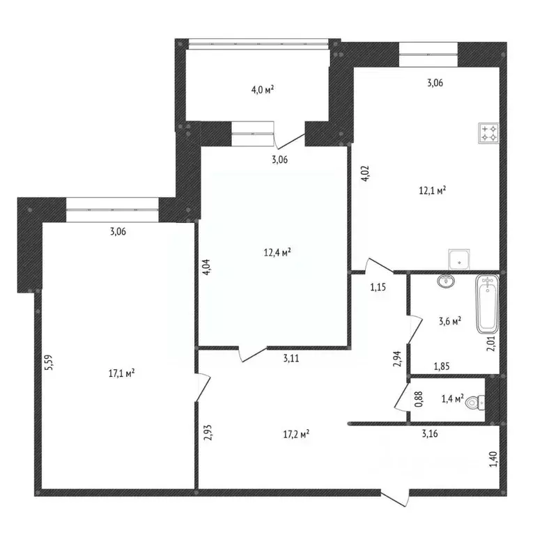 2-к кв. Башкортостан, Уфа ул. Набережная реки Уфы, 3/3 (63.8 м) - Фото 2