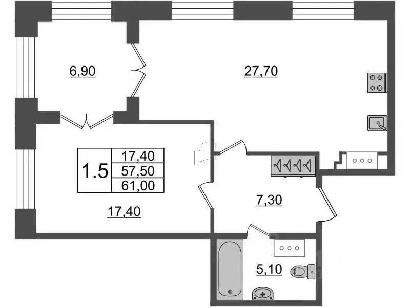 1-к кв. Санкт-Петербург Петровский просп., 28к2 (61.0 м) - Фото 0