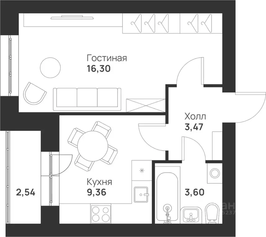 1-к кв. Тульская область, Тула Новая Тула мкр,  (35.27 м) - Фото 0