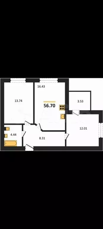 2-к. квартира, 58,5 м, 2/8 эт. - Фото 1