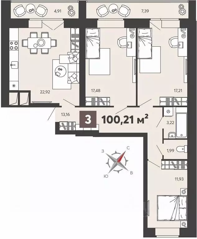 3-к кв. Пензенская область, Пенза ул. 8 Марта, 31к4 (94.06 м) - Фото 0