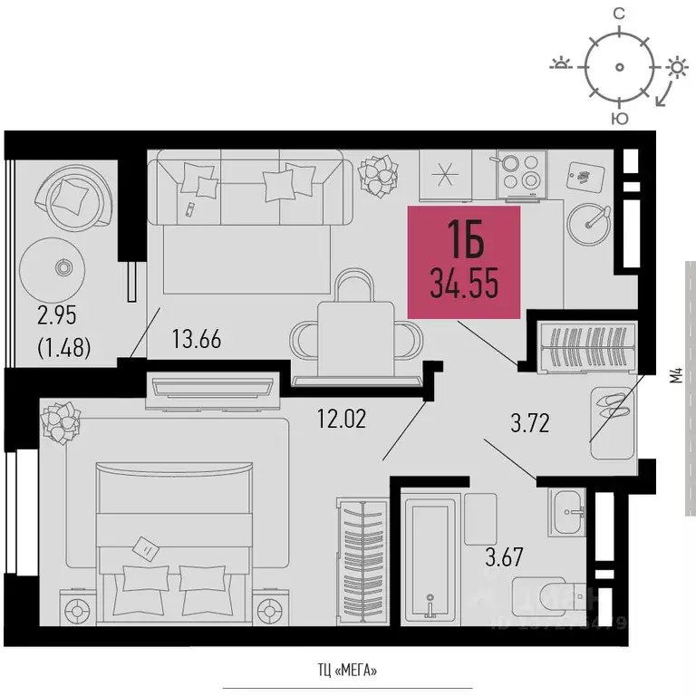 1-к кв. Ростовская область, Аксай  (34.55 м) - Фото 1