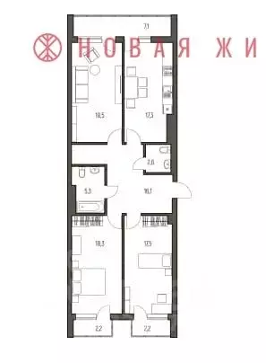 3-к кв. Самарская область, Самара Ново-Садовая ул., 106Г (98.0 м) - Фото 1