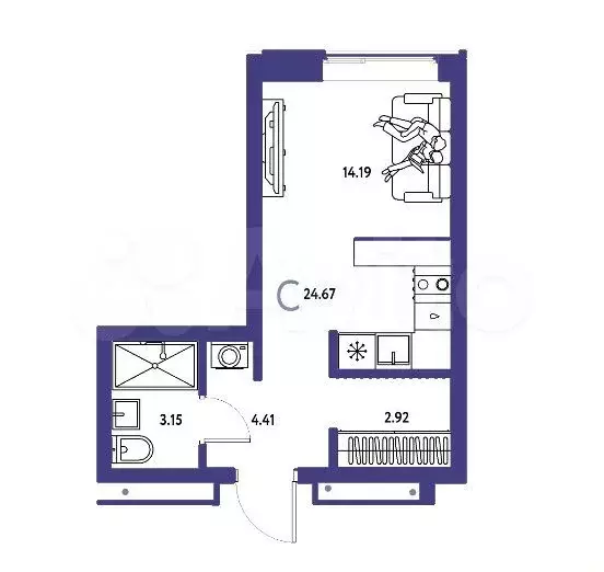 Квартира-студия, 24,7 м, 3/15 эт. - Фото 1