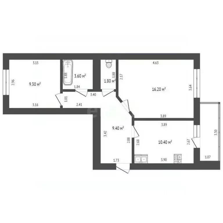 2-к кв. Вологодская область, Вологда ул. Гагарина, 72 (52.6 м) - Фото 1