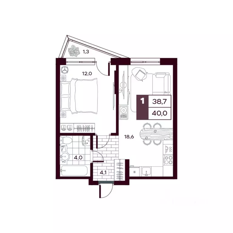 1-к кв. Тюменская область, Тюменский муниципальный округ, д. Дударева ... - Фото 1