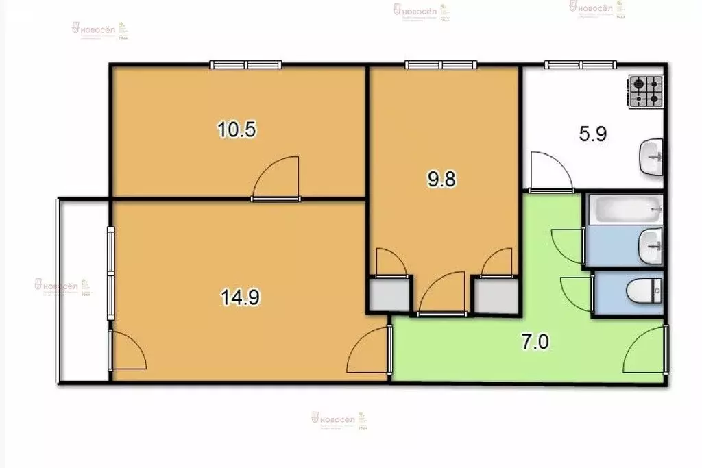 3-комнатная квартира: Берёзовский, улица Мамина-Сибиряка, 3 (54 м) - Фото 0