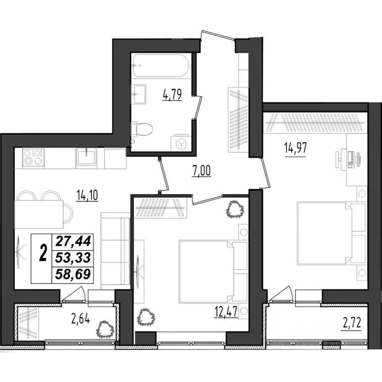 2-к кв. Мордовия, Саранск Химмаш жилрайон, 4-й мкр,  (58.69 м) - Фото 1