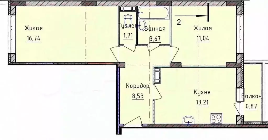 2-к кв. Ярославская область, Ярославль ул. Брагинская, 18к3 (70.0 м) - Фото 0