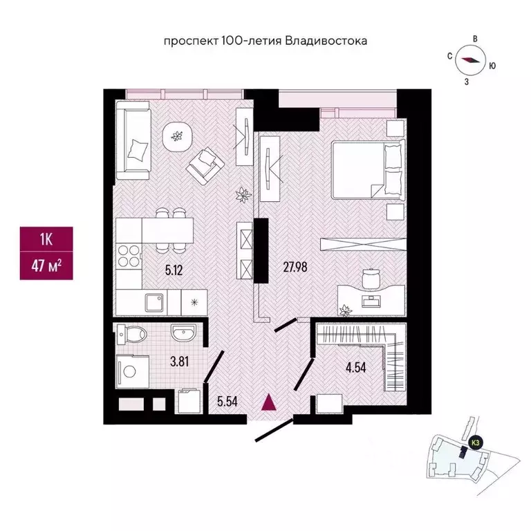 1-к кв. Приморский край, Владивосток просп. 100-летия Владивостока, ... - Фото 1