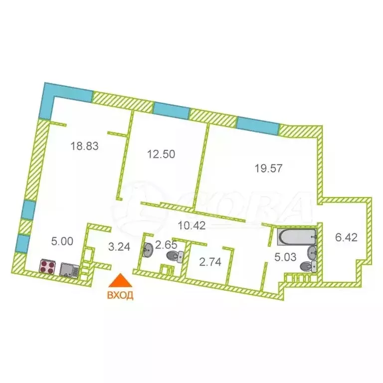 3-комнатная квартира: Тюмень, улица Ю.-Р.Г. Эрвье, 38 (85.4 м) - Фото 1