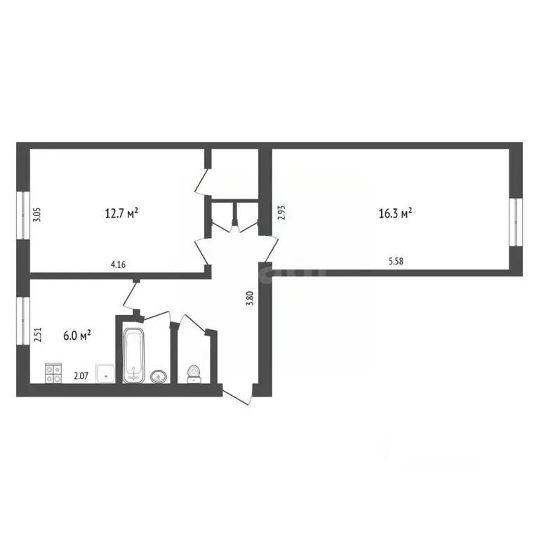 2-к кв. Тюменская область, Тюмень ул. 50 лет ВЛКСМ, 79 (43.3 м) - Фото 2