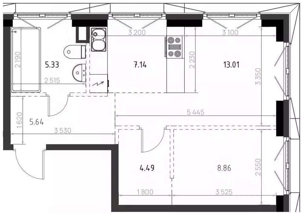 2-к кв. Татарстан, Казань Яналиф жилой комплекс (44.47 м) - Фото 1